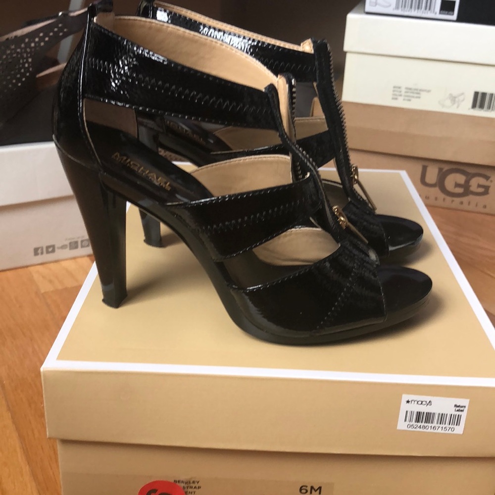 Michael Kors Black Berkeley T-strap patent heels